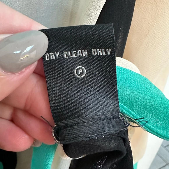 BCBGMAXAZRIA Cream Teal Black Color Block Front Zip Sheer Blouse Size XL - Picture 8 of 9